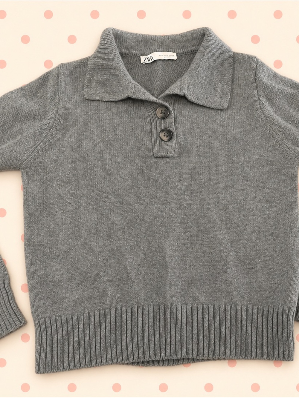 Zara Gray Knit Polo Sweater